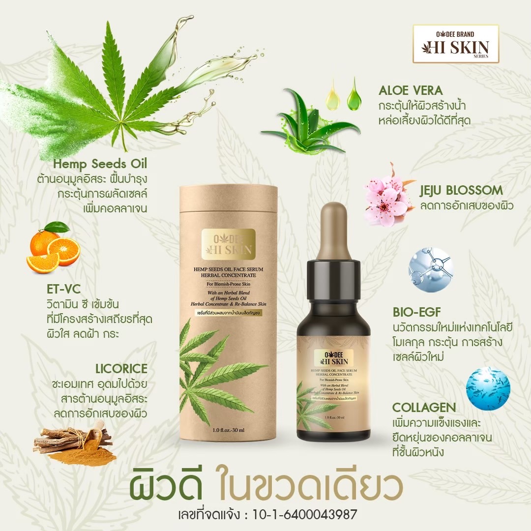 โอดี ไฮ สกิน เฮมพ์ ซีด ออยล์ เฟส เซรั่ม เฮอร์เบิล คอนเซนแทรก 30 มล. - Image 12