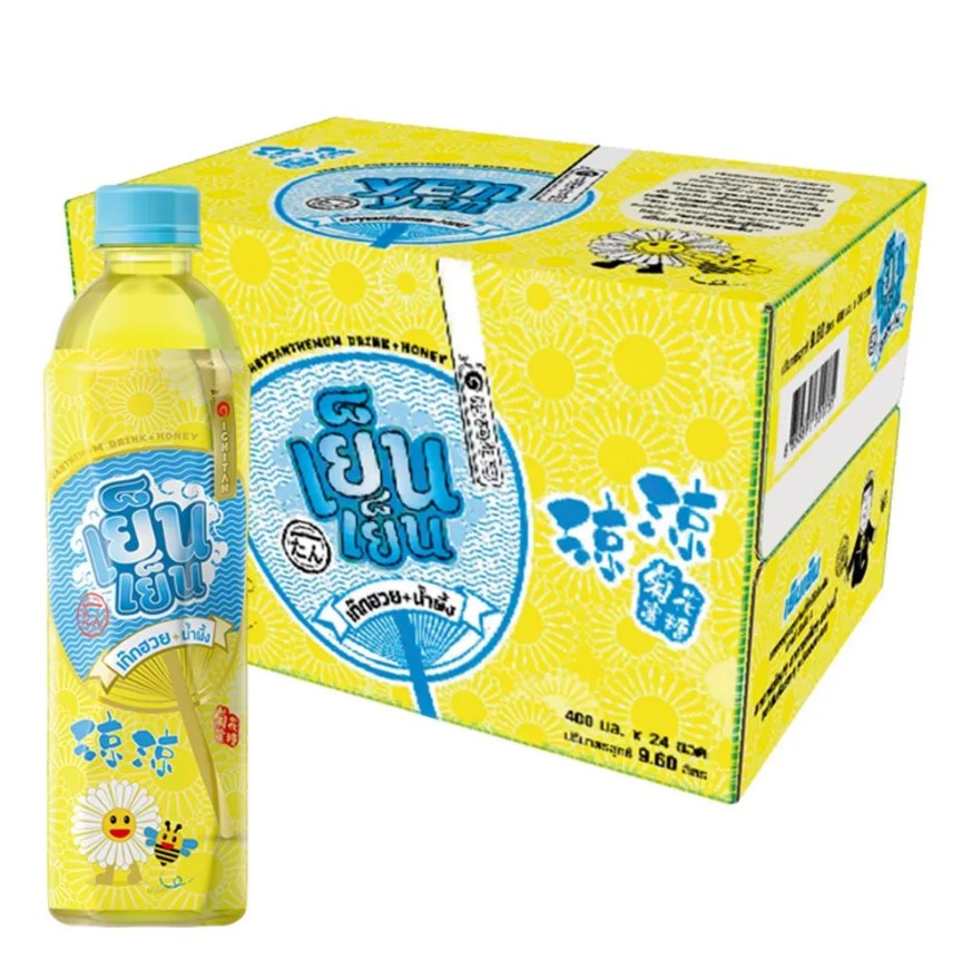 เย็นเย็น เครื่องดื่มสมุนไพรพร้อมดื่ม น้ำเก๊กฮวยผสมน้ำผึ้ง 400 มล. แพ็ค 24 ขวด
