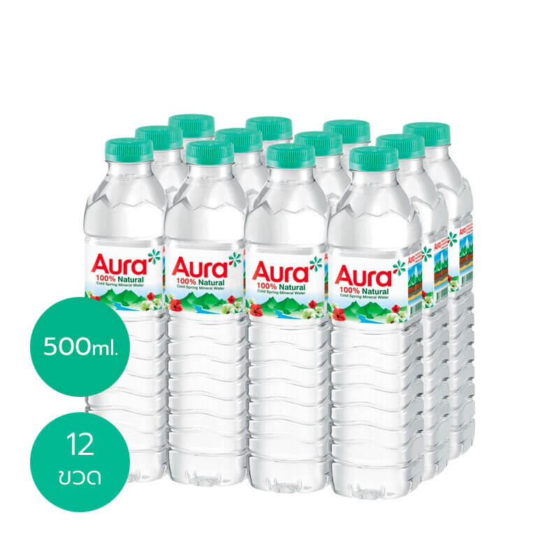 AURA ออรา น้ำแร่ธรรมชาติ 100% ขนาด 500ml. x12 ขวด